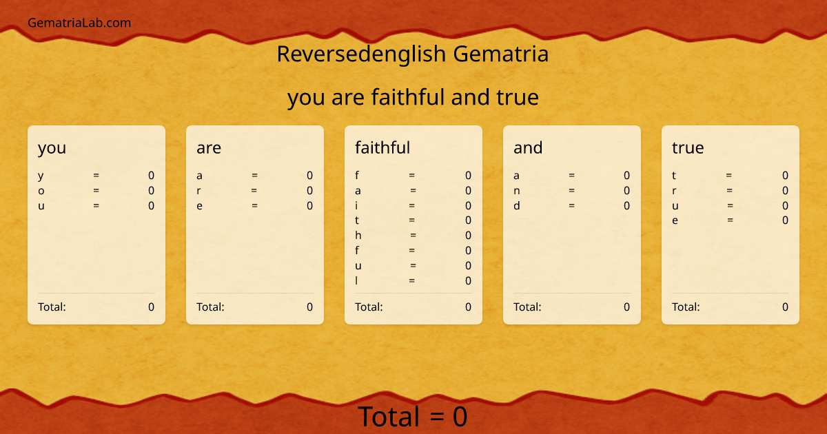 you are faithful and true in reversedenglish Gematria